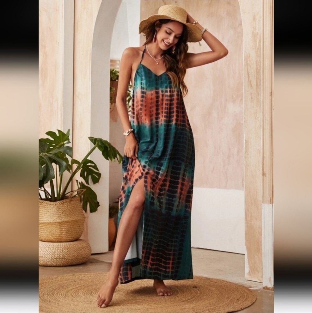 Shein Dress Halter Split Thigh Slit Maxi Green Size S - Picture 4 of 15